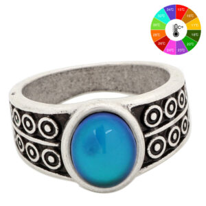 Mood Ring for Men Women Antique Silver Plated,Oval Vintage Bohemia Retro Color Change Mood Ring, Emotion Feeling Changeable Ring - Fun Gift