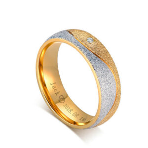 Women Men Engagement Ring Sand Blasted Gold CZ Personalized Couple Wedding Rings