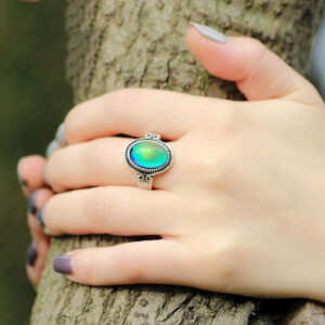 Handmade Mood Ring, Retro Sterling Silver Plated Ring, Color Changing Mood Ring, Size 7 8 9, Large Band Size Ring, Mood Reading