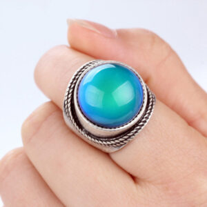 Handmade Mood Ring, Antique Silver Plated Ring, Color Changing Mood Ring, Vintage Bohemia Mood Jewelry Emotion Feeling Large Band Ring