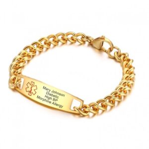 Men Women Gold/Silver Personalized ICE Info Alert Medical ID Bracelet