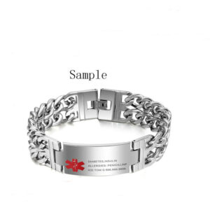 Men Personalized Medical Alert ID Bracelet Tag Bangle Wrist Cuba Link Chain