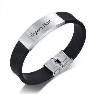 Men's Engraving Identification ID Bracelet Bangle Personalized Silicone Band