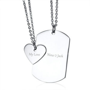 Personalized Couple Necklaces ID Dog Tag Heart Pendants For Lovers