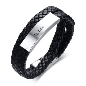 Women Men ID Bracelet Braided Leather Identification Bangle Casual Jewelry