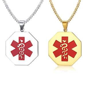 Custom Medical Alert ID Pendant For Men Women Necklace Stainless Steel Emergency Laser Tags