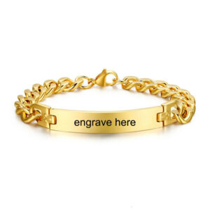 ID Bracelets Bangle Curb Link Chain Customize Name Date Info For Men Boy
