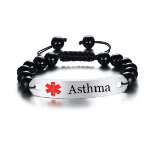 Customize Disease Name Medical Alert ID Tag Black Onyx Bracelets for Women Men Length Adjustable