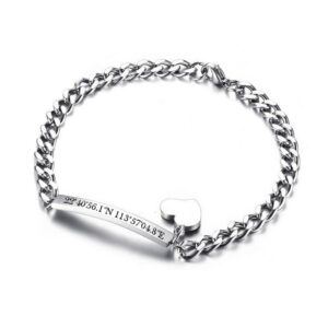Women's Elegant Personalize ID Bar Coordinate Bracelets Heart Charm Bangle