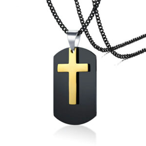 Personalized Black Men Personalized Cross Necklace Double Pendant Punk Jewelry