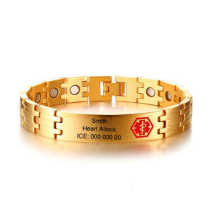 Men's Engravable Emergency Medical Alert Id Bracelet Magnetic Therapy Jewelry