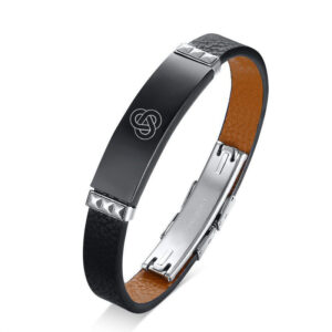 Men's Black Classic Leather Bracelets Stainless Steel Bangle Simple For Him