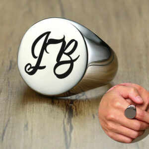 Men's Custom Round Top Signet Rings Stamp Band Personalize Engrave Male Ring