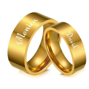 Women Men Engraving Name Date Gold Wedding Bands for His and Her Ring Love Gift