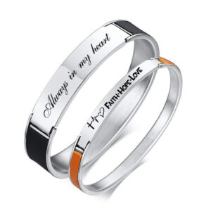 Personalize Couple Bracelets for Women Men Leather Bangle Anniversary Gift