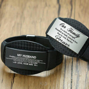 Men's Personalize Wraps Bracelets Wristband Black Father ID Bar Bangle for Him
