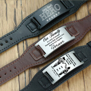 Mens's Personalize Bracelets BBF Family Father Leather Wristband ID Bar Bangle