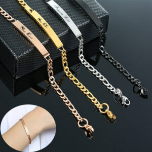 Personalize ID Bar Bracelets For Women Link Chain Anniversary Jewelry 4 Colors