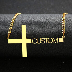 Custom Cross Name Necklace for Women Men Punk Religious Prayer Name Pendant