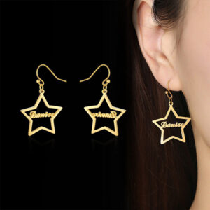 Women 's Custom Star Hoop Name Earrings Personalized Punk Jewelry