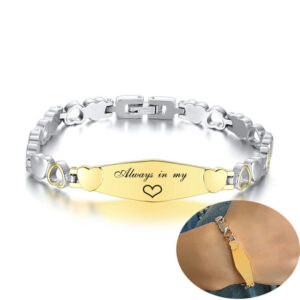 Women Men's Personalize ID Bar Bracelets with Heart Chain Anniversary Gifts