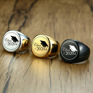 Custom Chunky Round Top Signet Ring Men Stamp Fraternal Punk Heavy Graduation Gift